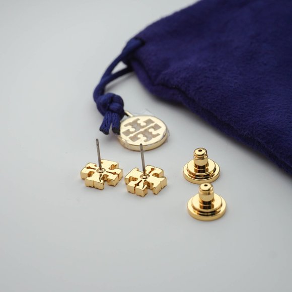 Tory Burch Kira Pavé Original Logo Jewel Crusted Studs Earrings GOLD (NWT) - Picture 3 of 4